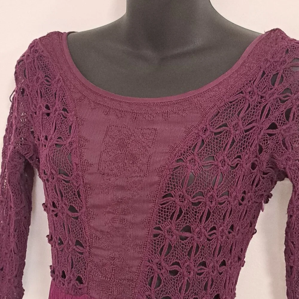 Free People Lonesome Dove Hi Lo Lace Dress in Plum Misses Size 0